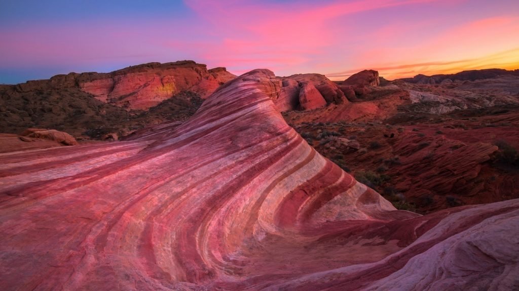 127249 nature landscape pink canyon rocks clouds sunset Nevada USA
