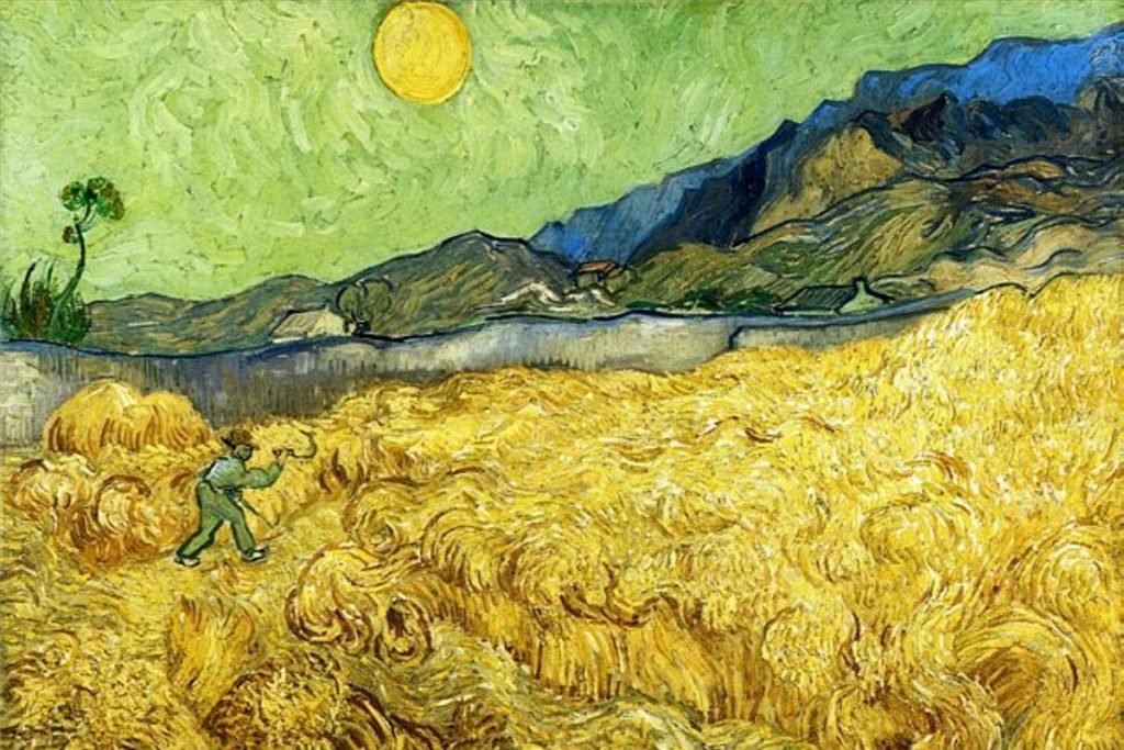 Trigal con segador a la salida del sol Vincent van Gogh